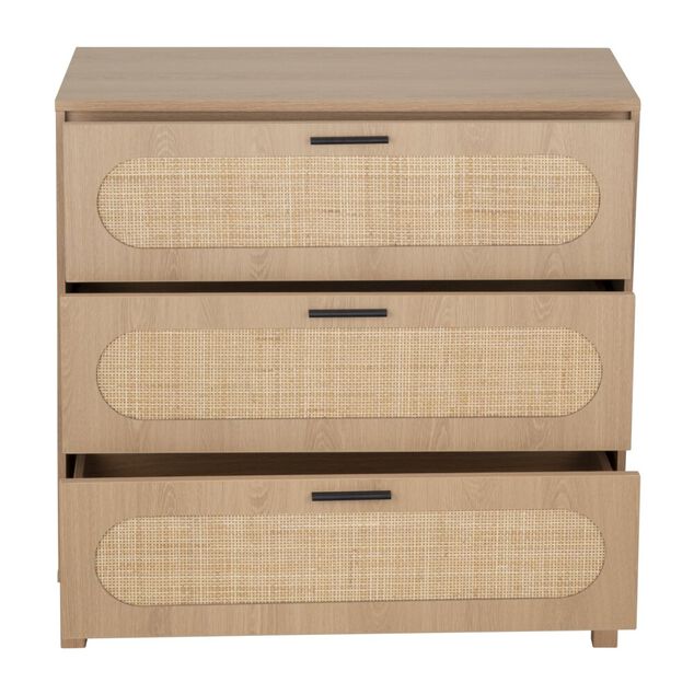 Console en bois et rotin Kanna 3 tiroirs 80x40xH80cm