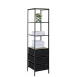 Colonne de rangement salle de bain 3 &eacute;tag&egrave;res 3 tiroirs m&eacute;tal noir 40x40xH167cm