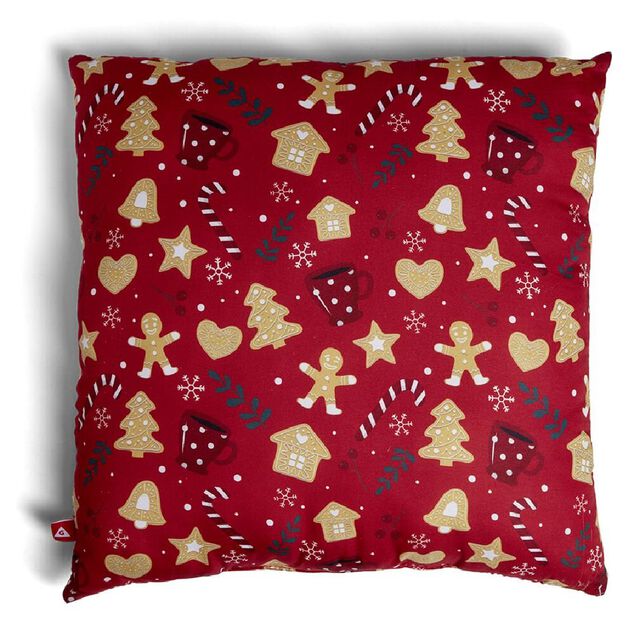 Coussin carr&eacute; No&euml;l motif biscuit sucre d'orge rouge 40x40cm