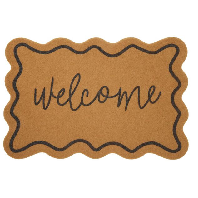 Paillasson ext&eacute;rieur contour vague inscription Welcome marron et noir 40x60cm