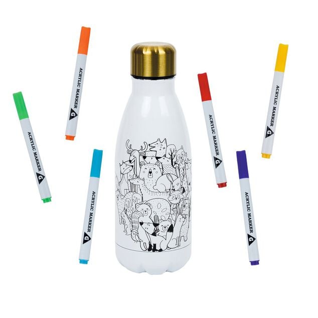 Kit gourde isotherme 350mL &agrave; colorier avec 6 marqueurs