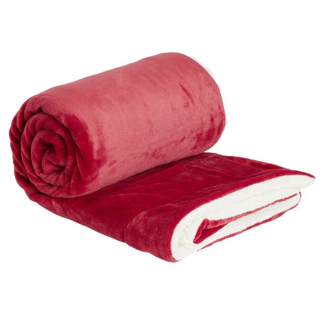 Plaid pilou pilou réversible rouge et blanc 127x152cm