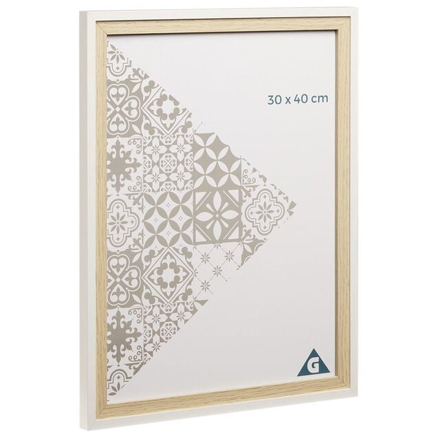 Cadre photo bois naturel et blanc 34x44cm pour photo 30x40cm