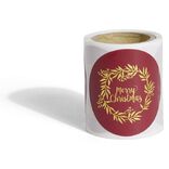 Rouleau étiquette autocollante Merry Christmas couronne rouge et dorée Ø3cm x50