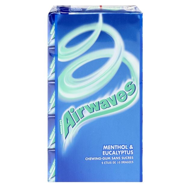 Chewing-gum Airwaves menthol et eucalyptus 5 &eacute;tuis de 10 drag&eacute;es