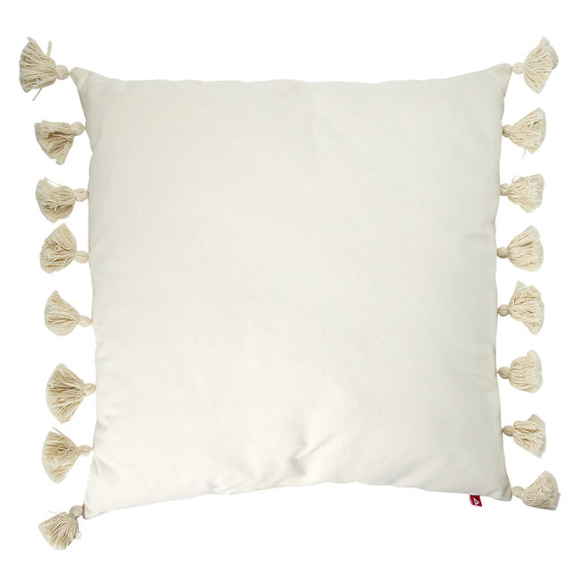 Coussin rembourr&eacute; uni avec pompons 60x60cm (3 mod&egrave;les)
