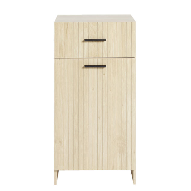 Meuble salle de bain en bois 1 tiroir 1 porte avec panière amovible 40x30xH80cm