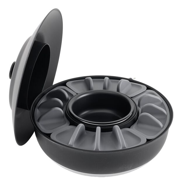 Service &agrave; tacos rond PP et aluminium L34X34XH18 cm noir