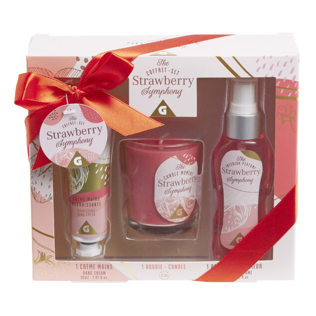 Coffret senteur avec bougie/cr&egrave;me mains/parfum d'int&eacute;rieur