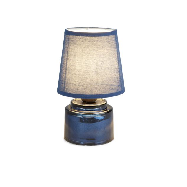 Lampe &agrave; poser &Oslash;12xH22cm verre et polyester bleu