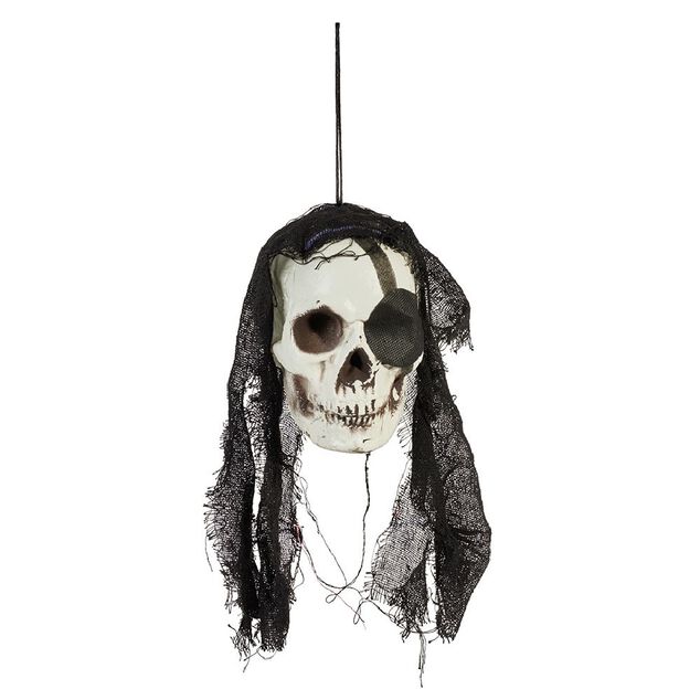 T&ecirc;te squelette pirate &agrave; suspendre Halloween rouge ou noir