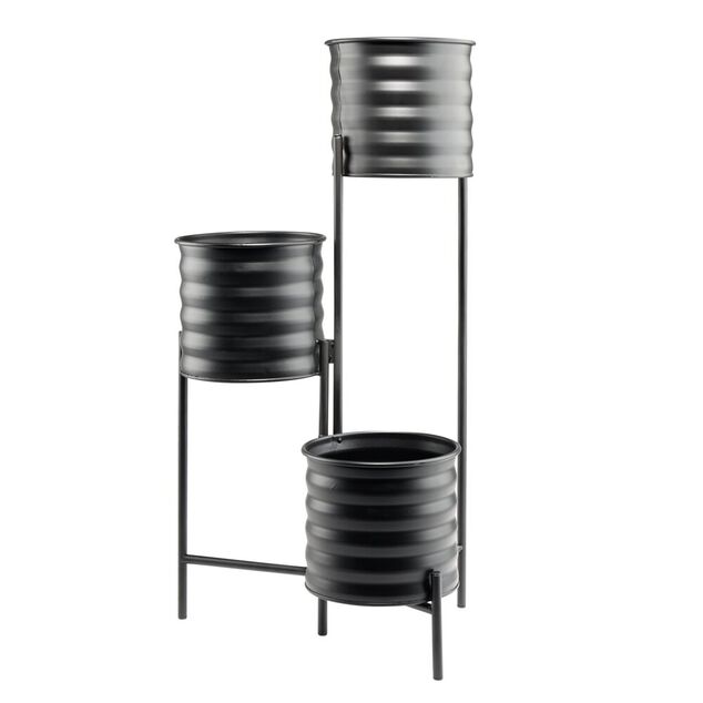 Porte-plante 3 pots fa&ccedil;on bidon noir 36x25xH60cm
