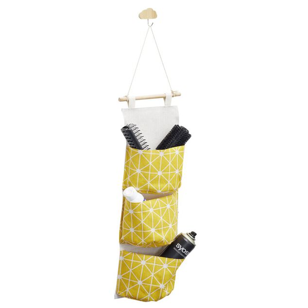 Rangement suspendu 3 niveaux tissu et bois 20x67cm (3 modèles)