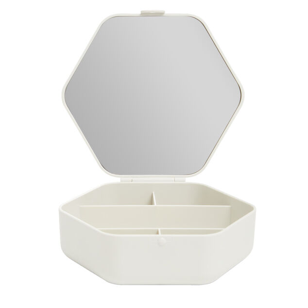Bo&icirc;te organisateur &agrave; cosm&eacute;tique et bijoux avec miroir 15x14cm (2 mod&egrave;les)