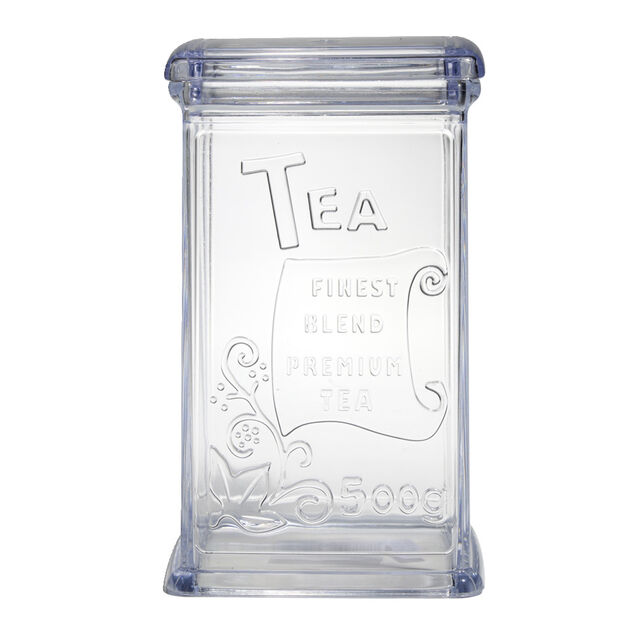 Bo&icirc;te &agrave; th&eacute; 500g en plastique transparent 11,5x9xH19cm