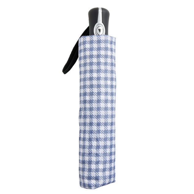 Parapluie pliable automatique vichy bleu et blanc L24cm