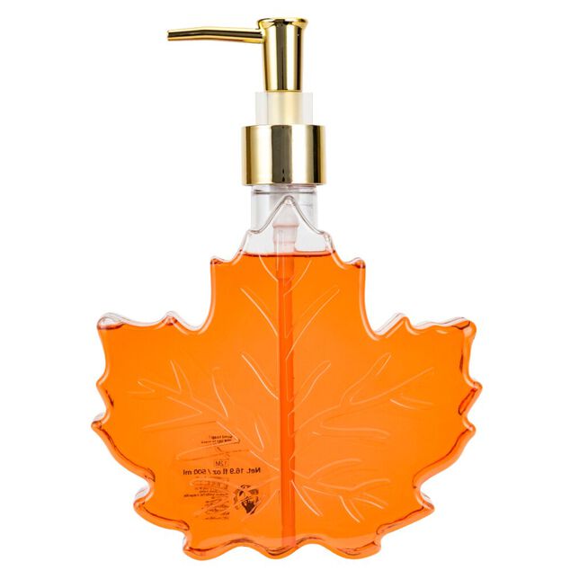 Savon liquide mains Halloween 500ml feuille &eacute;rable pompe plastique orange H16cm