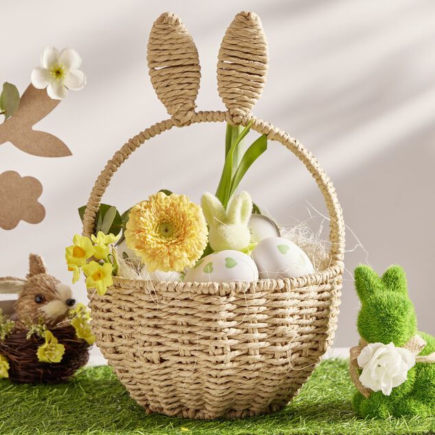 Panier oreilles de lapin papier tress&eacute; &Oslash;20xH33cm