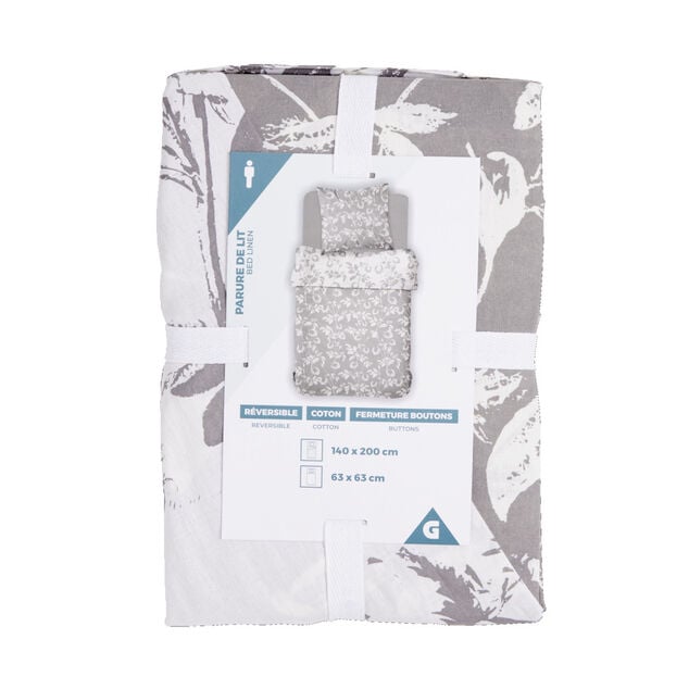 Parure de lit 1 personne 140x200cm coton motif v&eacute;g&eacute;tal vert - 2 mod&egrave;les