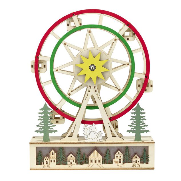 Grande roue anim&eacute;e en bois d&eacute;coration &agrave; poser H24,5cm (2 mod&egrave;les)