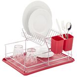 &Eacute;gouttoir &agrave; 2 niveaux avec receveur et supports &agrave; couverts rouge