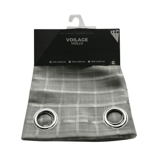 Voilage &agrave; oeillets imprim&eacute; quadrillage