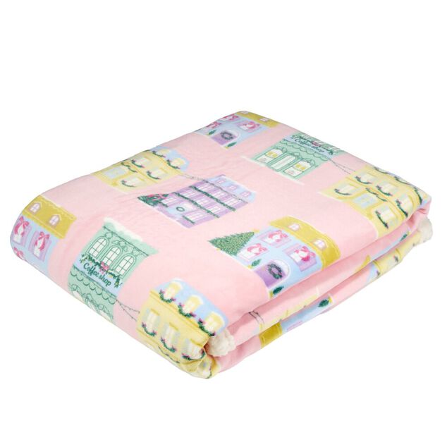 Plaid imprim&eacute; maison de No&euml;l polyester L150X120 cm multicolore