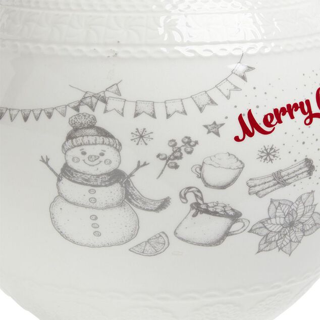 Bonbonnière en céramique décor Noël rouge blanc (2 modèles)