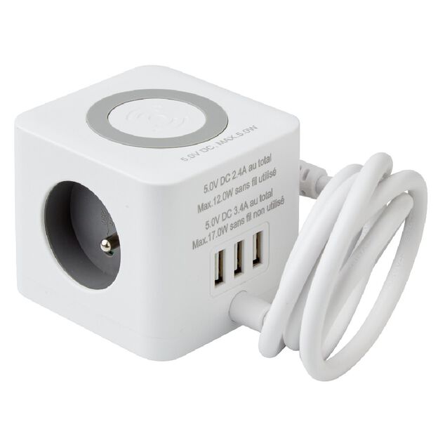 Bloc multiprise standard usb chargeur à induction carré blanc
