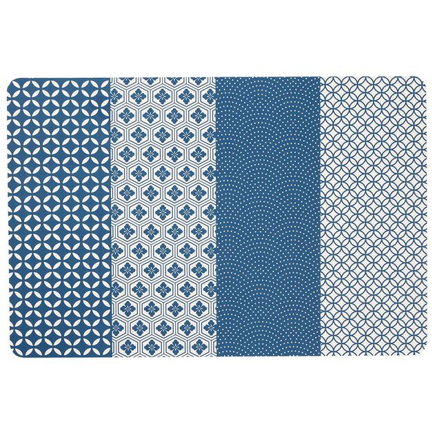 Set de table rectangulaire plastique graphique bleu et blanc