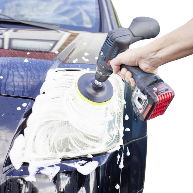 Kit &eacute;ponge et disque de polissage x5 adaptable visseuse &Oslash;12,5cm