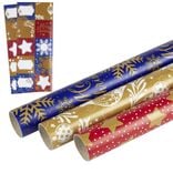 Papier cadeau Noël rouleau x3 avec 20 étiquettes autocollantes fantasia