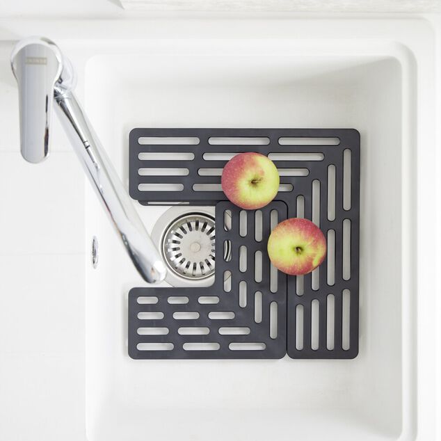 Égouttoir pour fond d'évier multifonction silicone gris 28,5x28,5xH5cm
