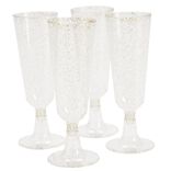 Flûte à champagne plastique réutilisable x4 doré pailleté Ø6xH23cm