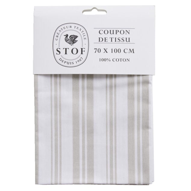 Coupon tissu imprim&eacute; Amboise 70x100cm coton blanc et beige