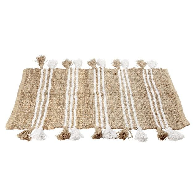 Tapis en jute avec pompon blanc L60X90 cm