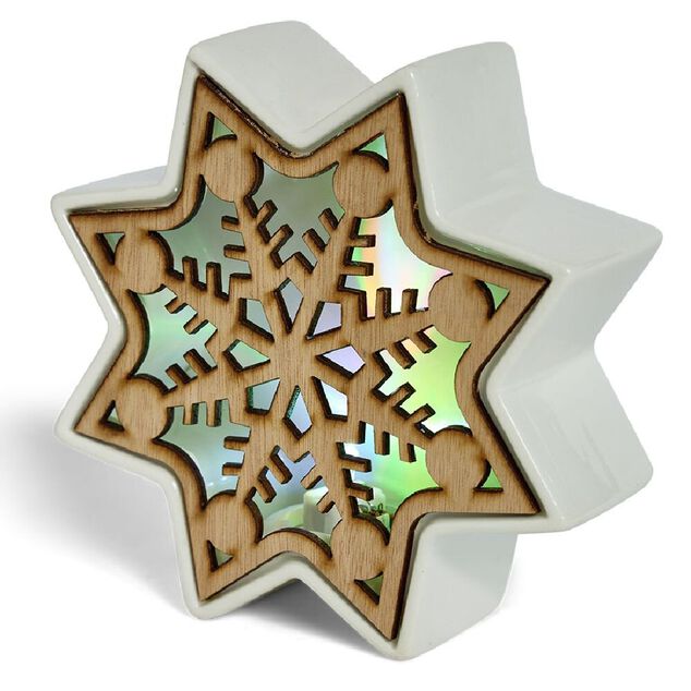 Lampe LED No&euml;l c&eacute;ramique et bois 17x5,5x17cm