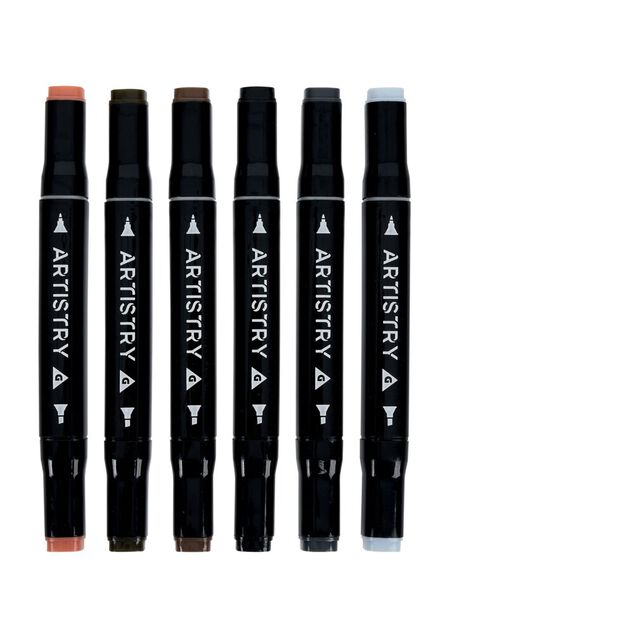 Marqueurs à double pointe teintes brunes L18,5cm 6 pièces