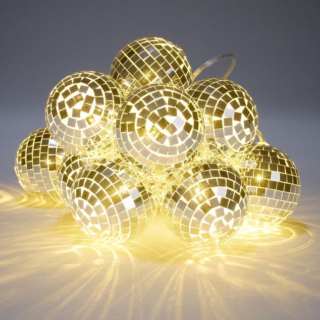 Guirlande de No&euml;l LED boule disco argent&eacute; lumi&egrave;re r&eacute;glable blanc chaud