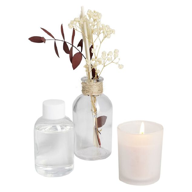 Coffret senteur cage corde fleur séchée rose Ø14xH24cm