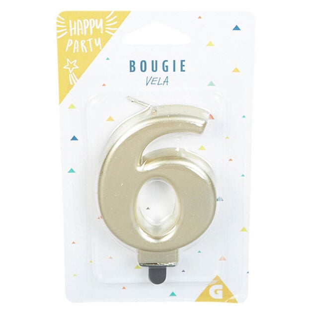 Bougie anniversaire chiffre 6 mat dor&eacute;