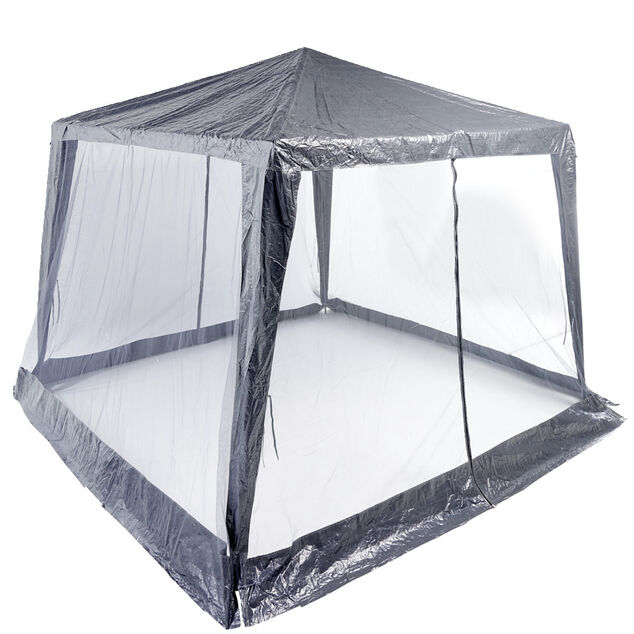 Tonnelle de jardin Sienne avec moustiquaire UPF50+ acier et tissu gris 3x3xH2,45m