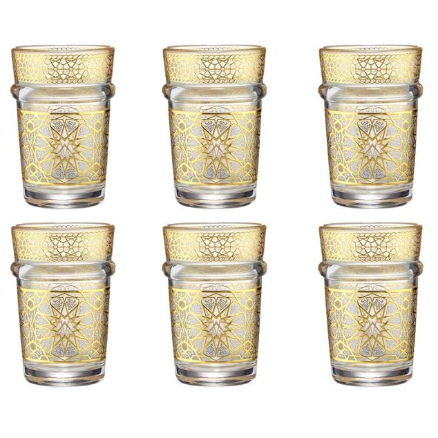 Verre &agrave; th&eacute; 110ml x6 en verre transparent finition dor&eacute;e &Oslash;6xH9cm