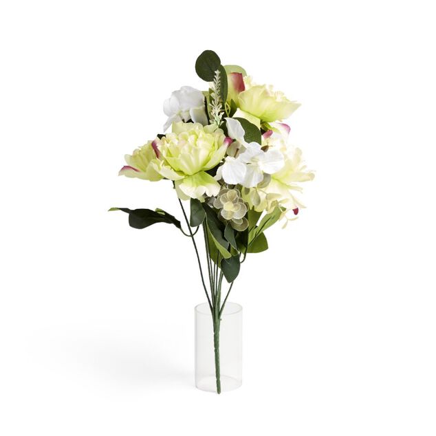 Fleur artificielle piquet pivoine/hortensia/eucalyptus orange Ø20xH40cm