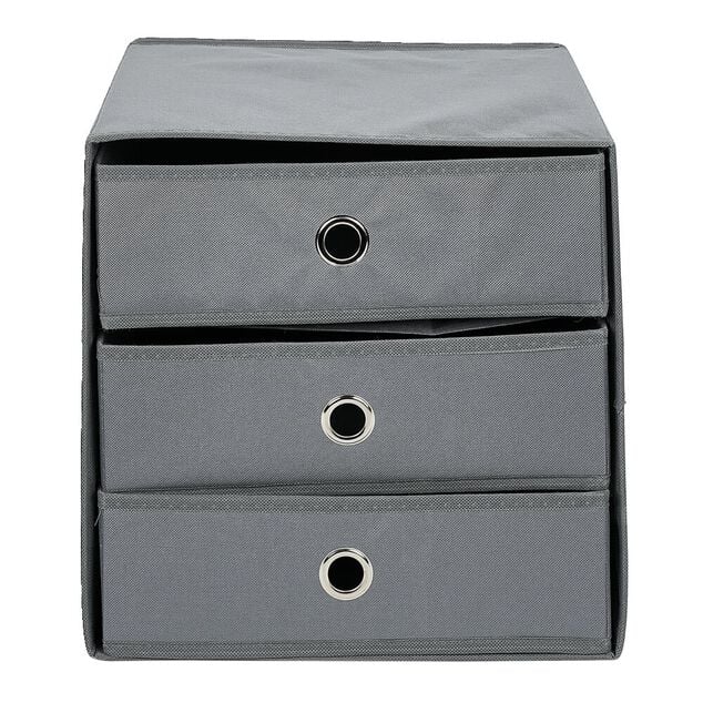Rangement textile Box Cube 3 tiroirs gris 31x29xH31cm