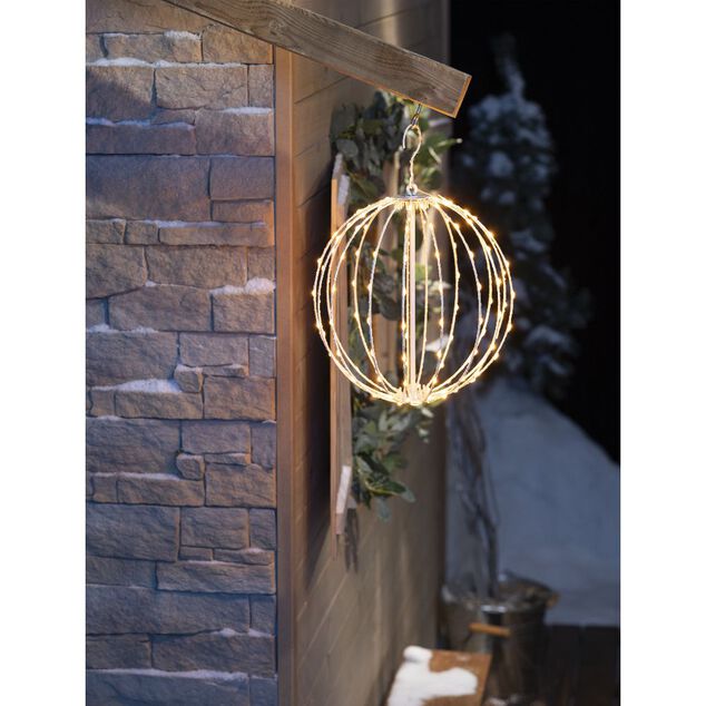 Boule lumineuse ext&eacute;rieur No&euml;l m&eacute;tal ajour&eacute; 128 LED blanc chaud &Oslash;30cm