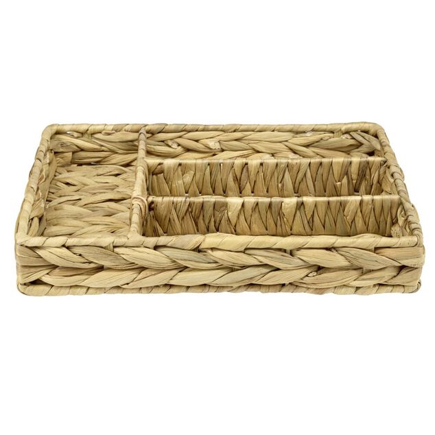 Range-couverts 4 compartiments jacinthe d'eau tress&eacute;e naturelle 34x24xH5,5cm