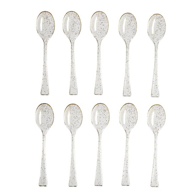 Mini cuill&egrave;re plastique r&eacute;utilisable x4 dor&eacute; paillet&eacute; L6cm