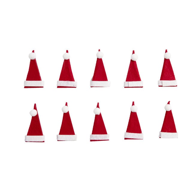Lot de 10 d&eacute;corations de table forme bonnet de P&egrave;re No&euml;l H6cm