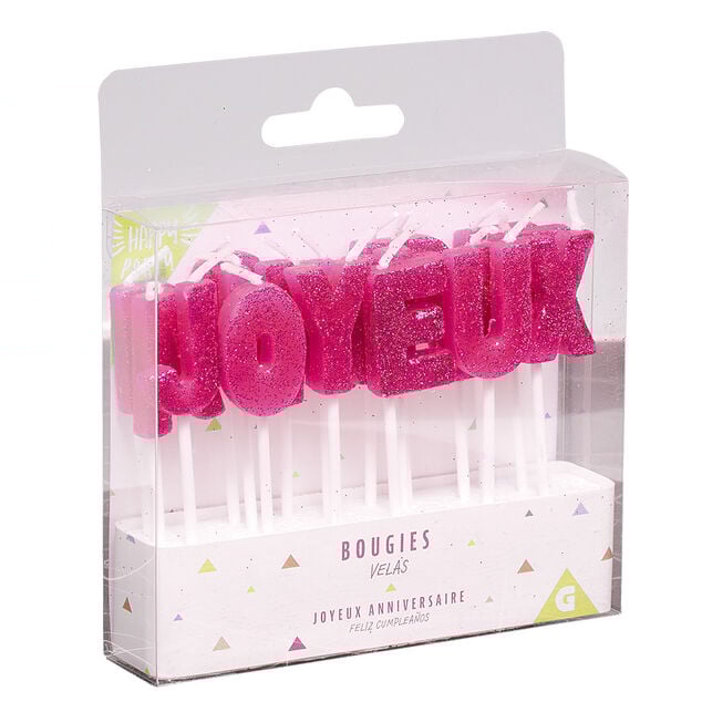 Bougies Joyeux anniversaire rose à paillettes